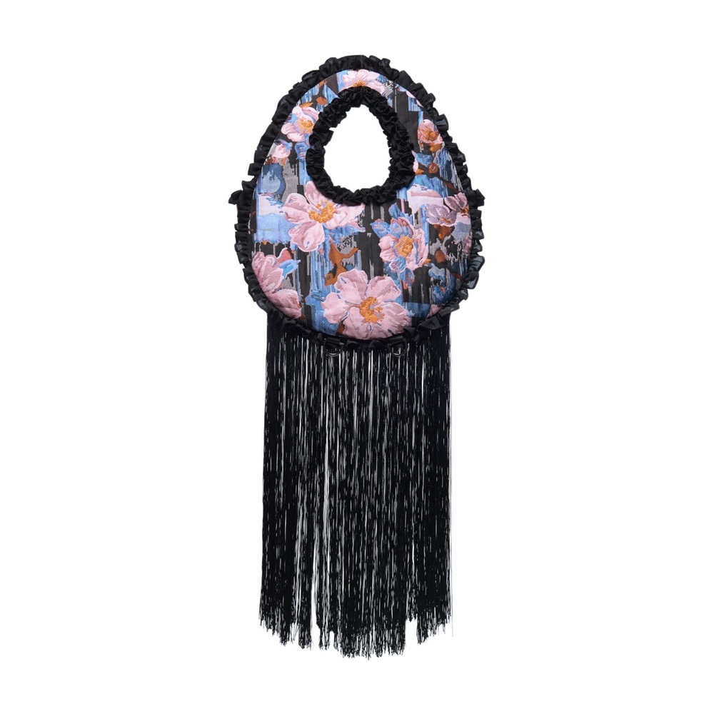 Floral Black Fringe Bag